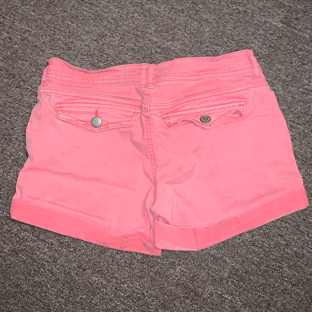 Neon pink Aeropostale midi twill shorts.